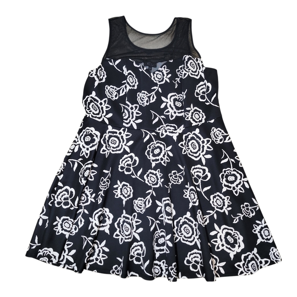 Trixxi Black White Floral Dress Mesh Yolk Plus Size 3x